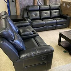 Kempten Black Recliner Livingroom Set SAME DAY DELIVERY