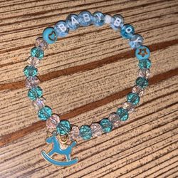 Homemade Beaded Elastic Glass Bead Baby Boy Bracelet With Charm  