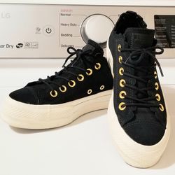 Converse All Star Platform Black W/gold Size 6