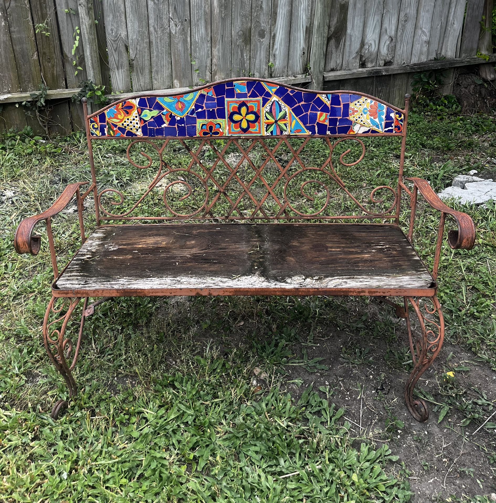 Sale Garden Bench Outdoors Tile Rust Summer Project Flower Bed Plants