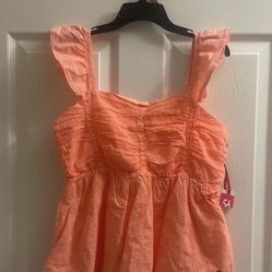 Brand New Girls Justice Coral Eyelet Babydoll Top Size XL 16/18 Kids