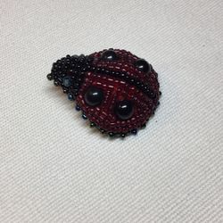 Ladybug Hand Sewn Seed Bead Vintage Pin Brooch 