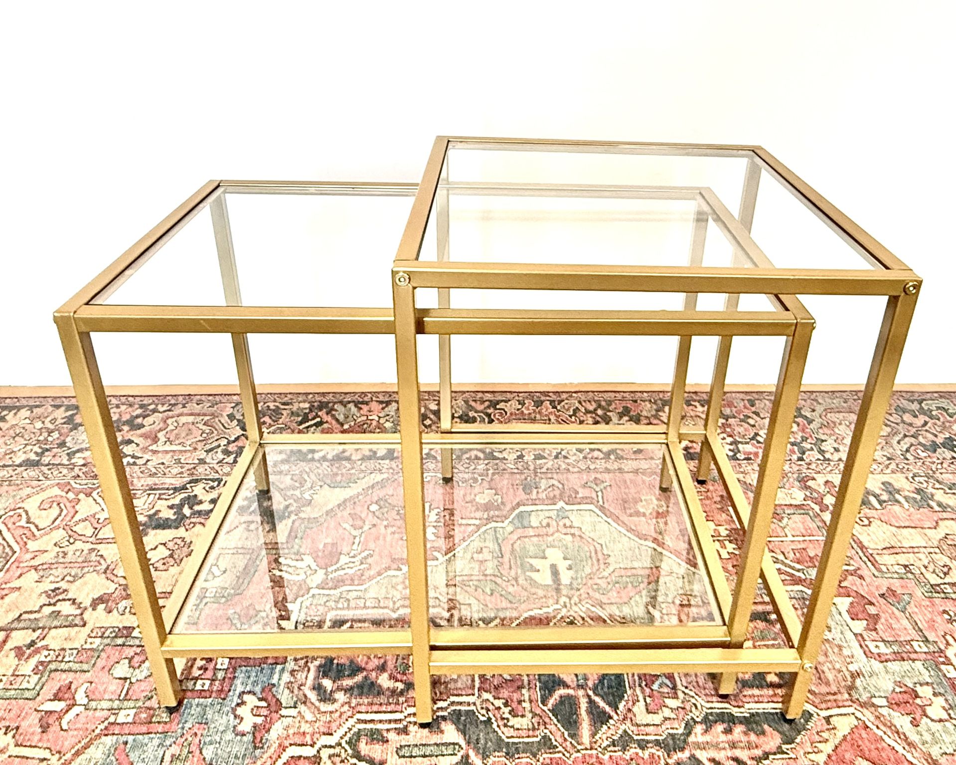 Gold & Glass Nesting Side Tables — Set of 2