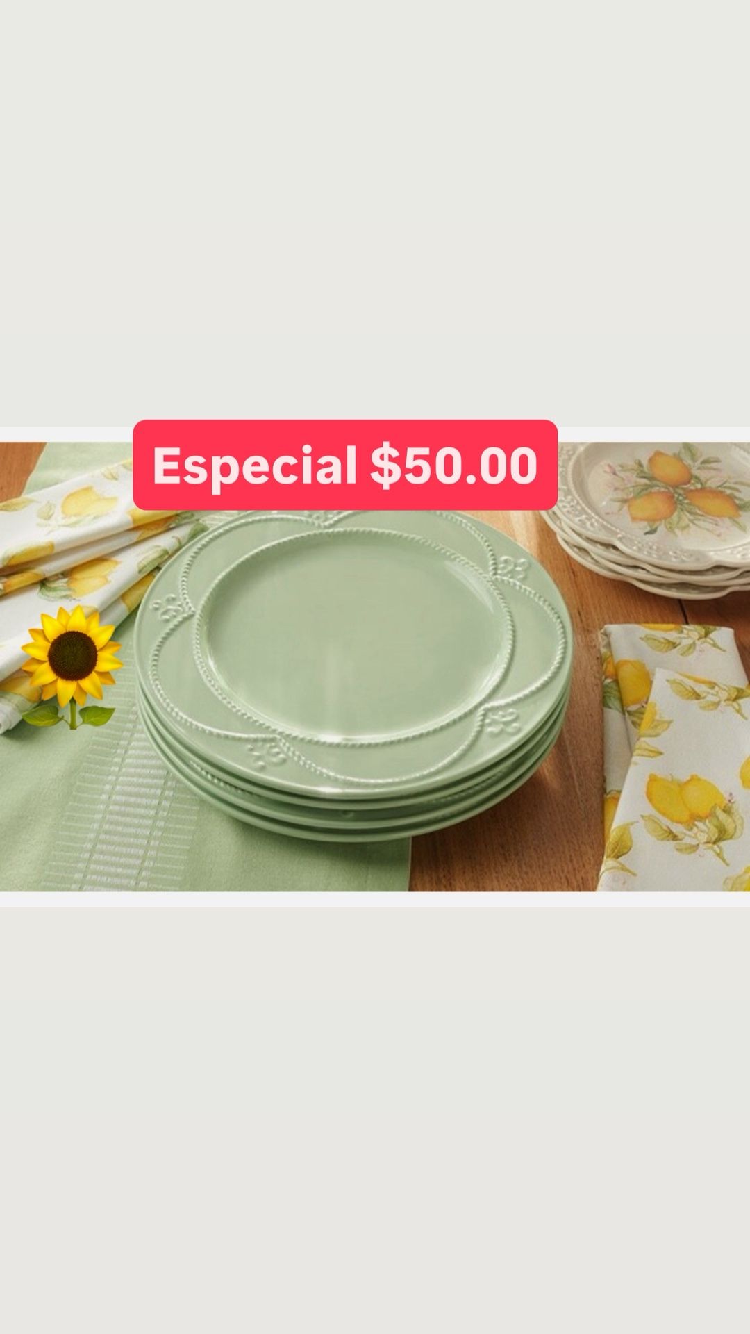 $50.00 Especial Set De 4 Plato’s Grandes Marbella Limoncellos Princess Hose 
