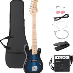 30 inch Kids Electric Guitar with 5w Amp, Gig Bag, Strap, Cable, Strings and Picks Guitar Combo Accessory Kit, Blue
