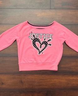 Little Girls Clothes Justice Pink Heart Glittered Sweatshirt Size 8 Fits 7/8
