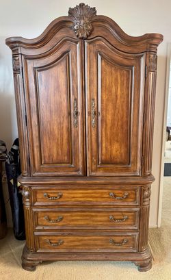 Large Wood Armoire with Drawers
