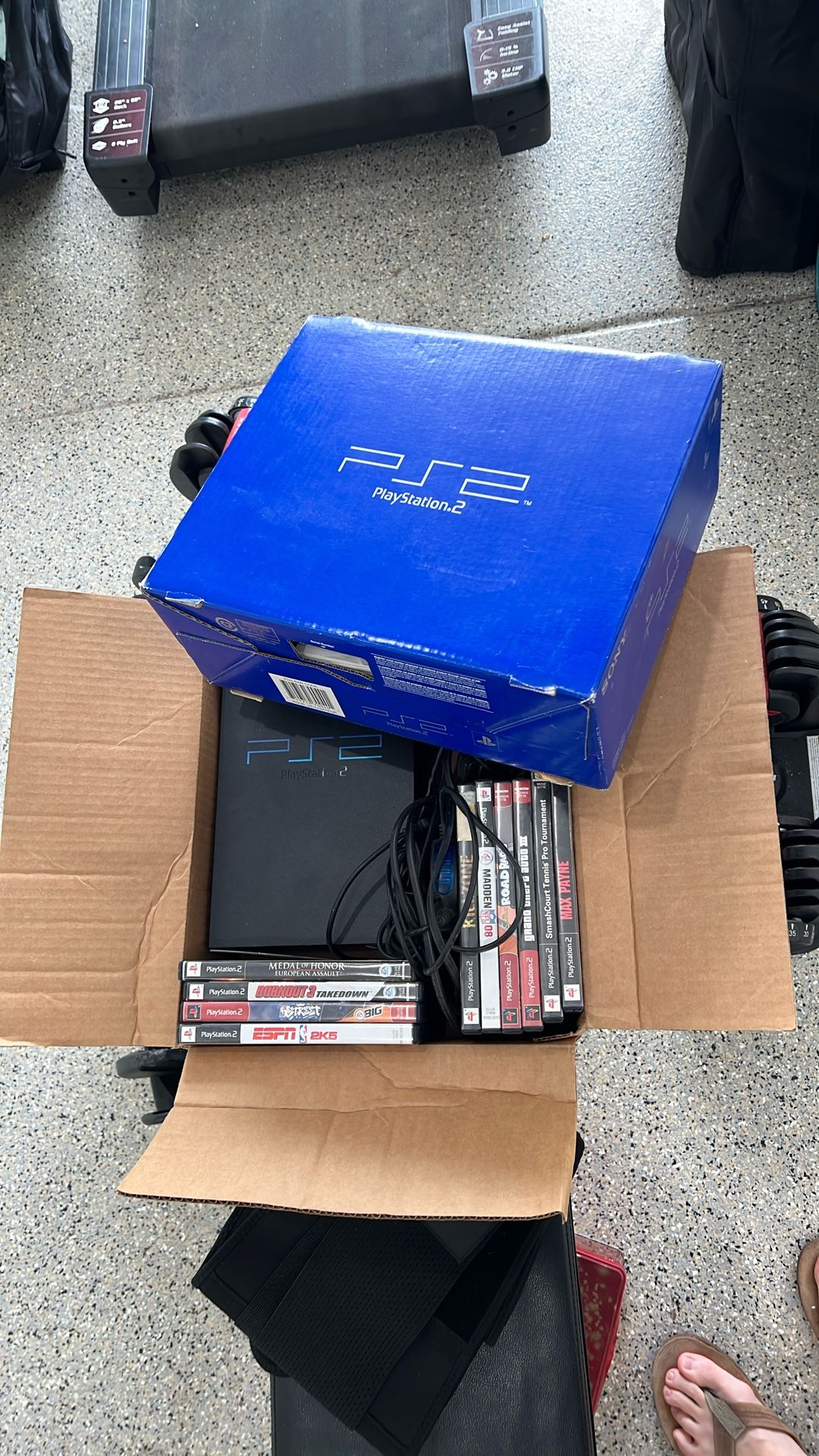 PlayStation 2 with 2 Controllers & Games, Original Box PS2