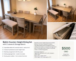 Bob’s Counter Height Dining Set | 2 Leaves, Storage Bench & 4 Chairs