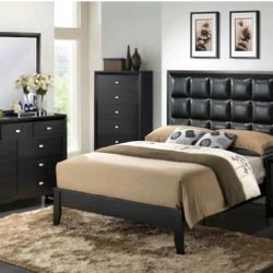 Bedroom Set 4pcs Queen Size Color Black 