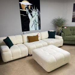 Broadway Ivory 3pc Sectional + Ottoman