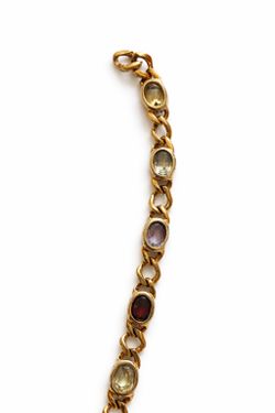 Vintage 925 Sterling Silver Vermeil Multi Gemstone Bracelet Oval Bezel Set 7” 8.3g