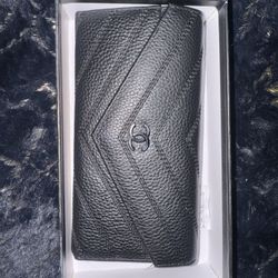 CHANEL V stitch Long Wallet Caviar Skin Black CC