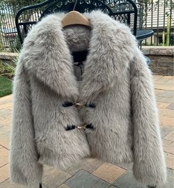 ZARA Womens XS Faux Fur Short Coat Jacket w Toggles NWT