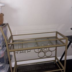 Gold bar cart With Glass Shelves