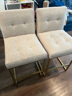 Upholstered Bar Stool with Metal Frame (Set of 2)