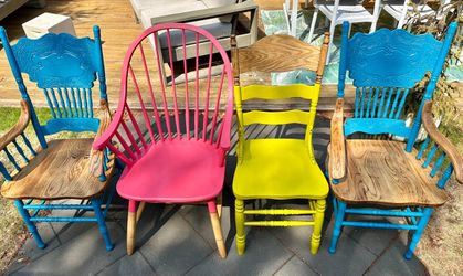 Curated Set of 4 Hand-Refinished Vintage Dining Chairs – $425