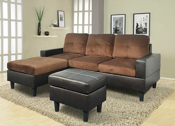 Brand New Brown Microfiber Sectional With A Reversible Chaise & Matching Footrest