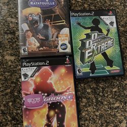 Play Station 2……..3 games with Instruction Manuals. Bonus SpongeBob Square Pants video game