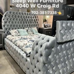  🌟Queen, King Light Up Fireplace TV Pop Up Bed Frame 💥 Furniture Sectionals Avail