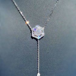 SFG 14k solid white gold 3.5CTW Natural Diamond Hexagon Necklace chain 16.5”