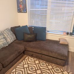 Large Sectional Couch with Chaise - Brown with Accent Pillows