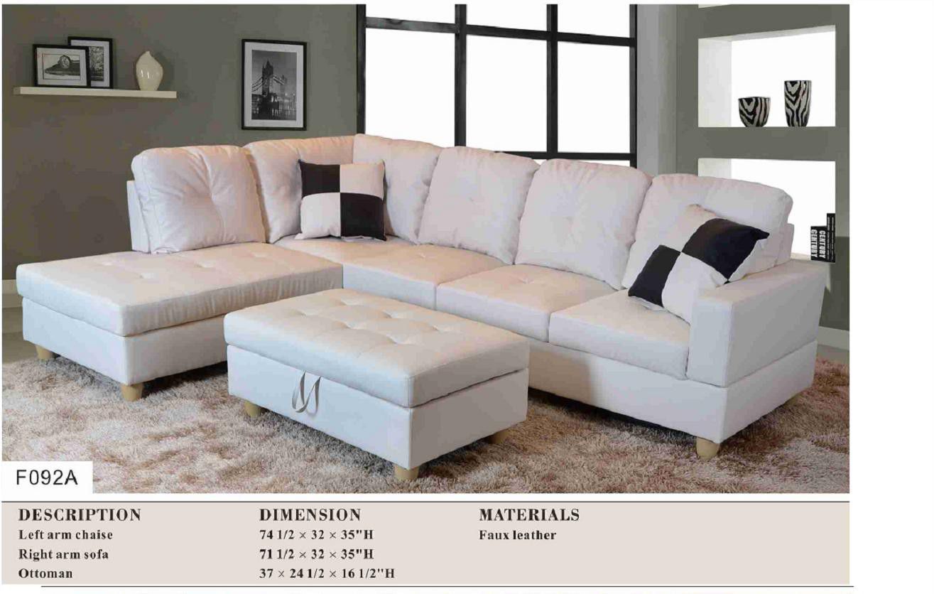 white Sectional with ottoman and 2 pillows ( new)
