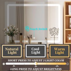 BD1001NA

44" W x 55" H Vanity Desk Mirror with Light, Makeup Vanities Large Wave Fluted Dressing Table & 2 Drawers, Adjustable Shelves, Cabinet, Powe