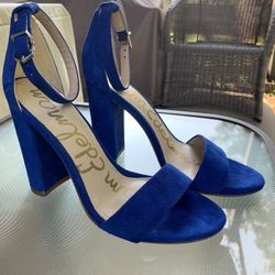 Sam Edelman Yaro blue Suede Ankle Strap Block Heel Dress Sandals size 5