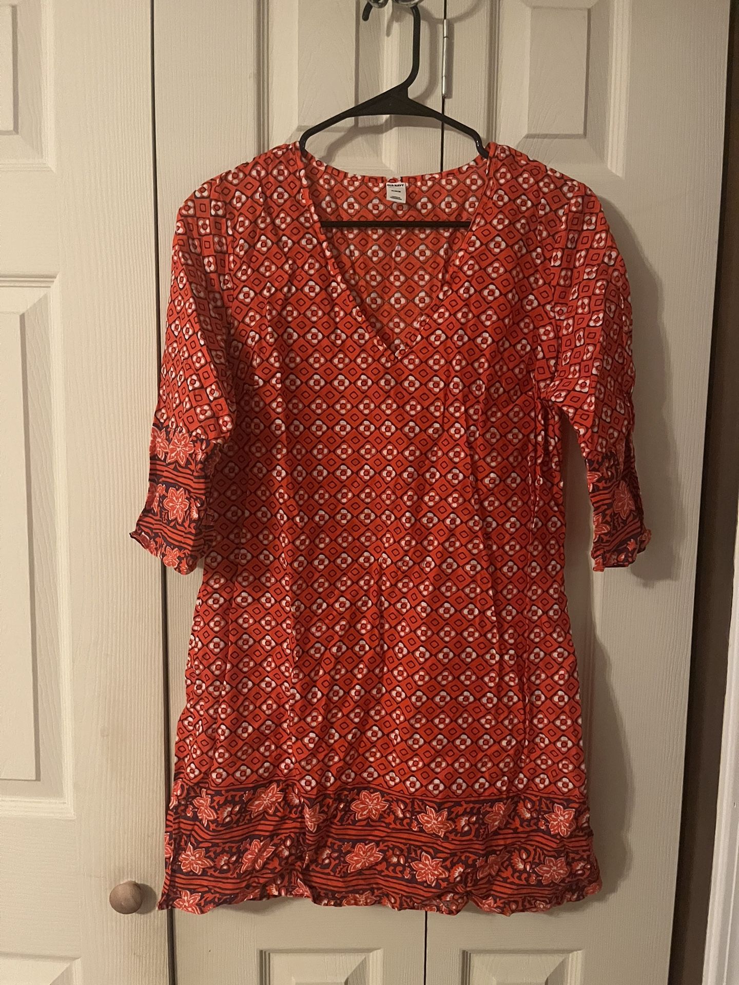 NWOT Old Navy Womens Red Kaftan Tunic Dress Cotton Slit Side Size M