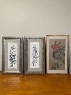 Set of 3 Framed Floral Wall Art – Ready to Hang – $80