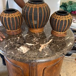 Wicker & Ceramic Vases (set)