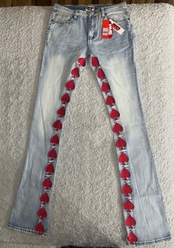 NME Jeans - PRYOR - Stacked Light Blue And Red - (Authentic) - Size 34
