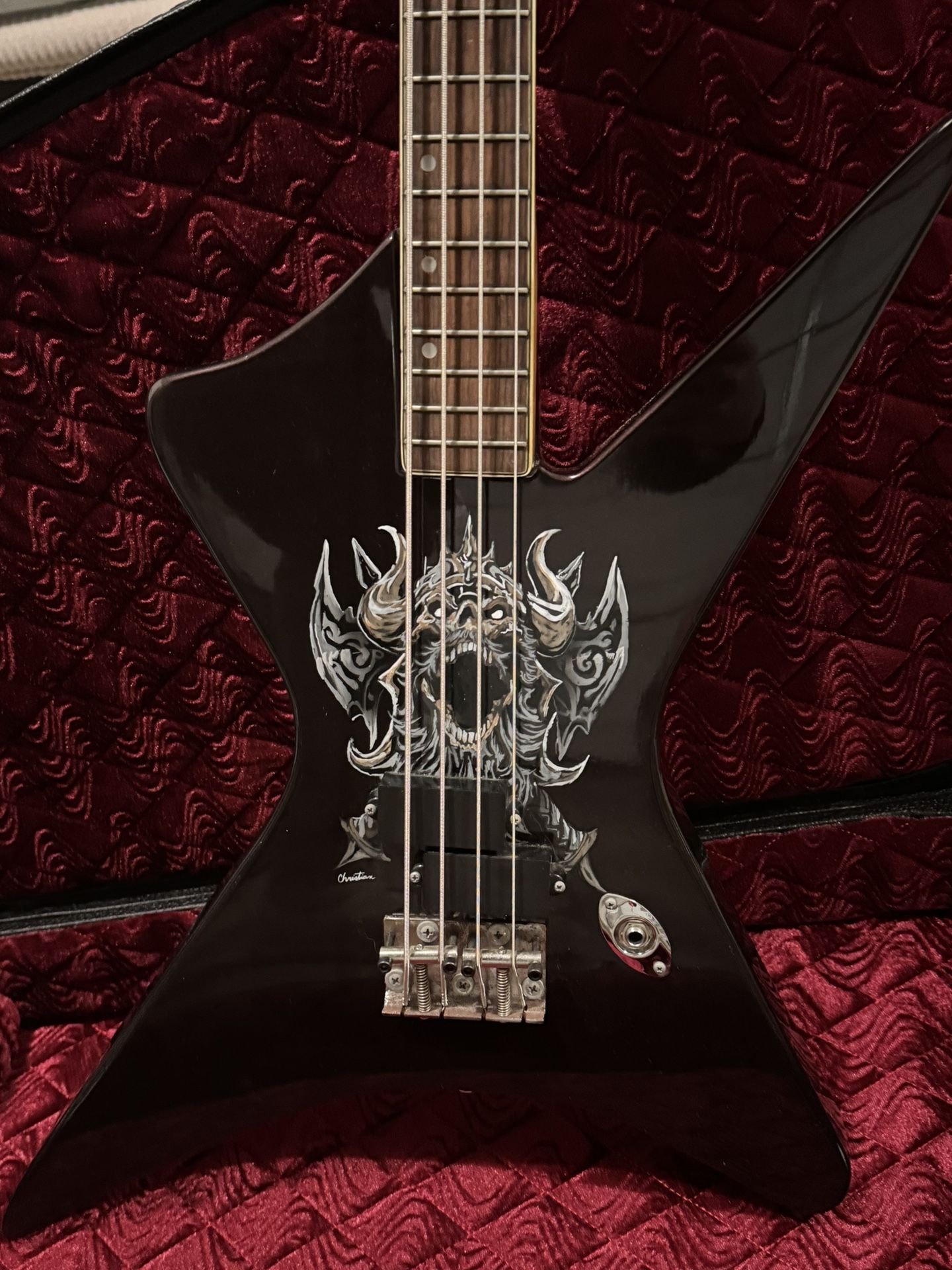 Custom B.C. Rich Warlock-Style Demon Bass + Coffin Case (NEED GONE 7/3)