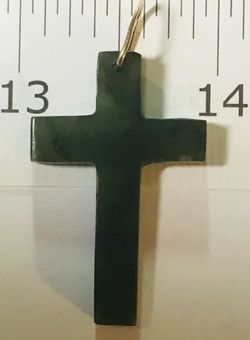 Vintage Hand Carved Natural Jade Nephrite 18K Yellow Gold Cross Pendant,