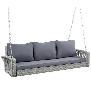 New Assembled 3-Person PE Rattan Porch Swing with Cushions & Chains 69" Outdoor Patio Hanging Swing