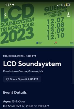 2 Tix - Dec 8, LCD Soundsystem - Sold out show