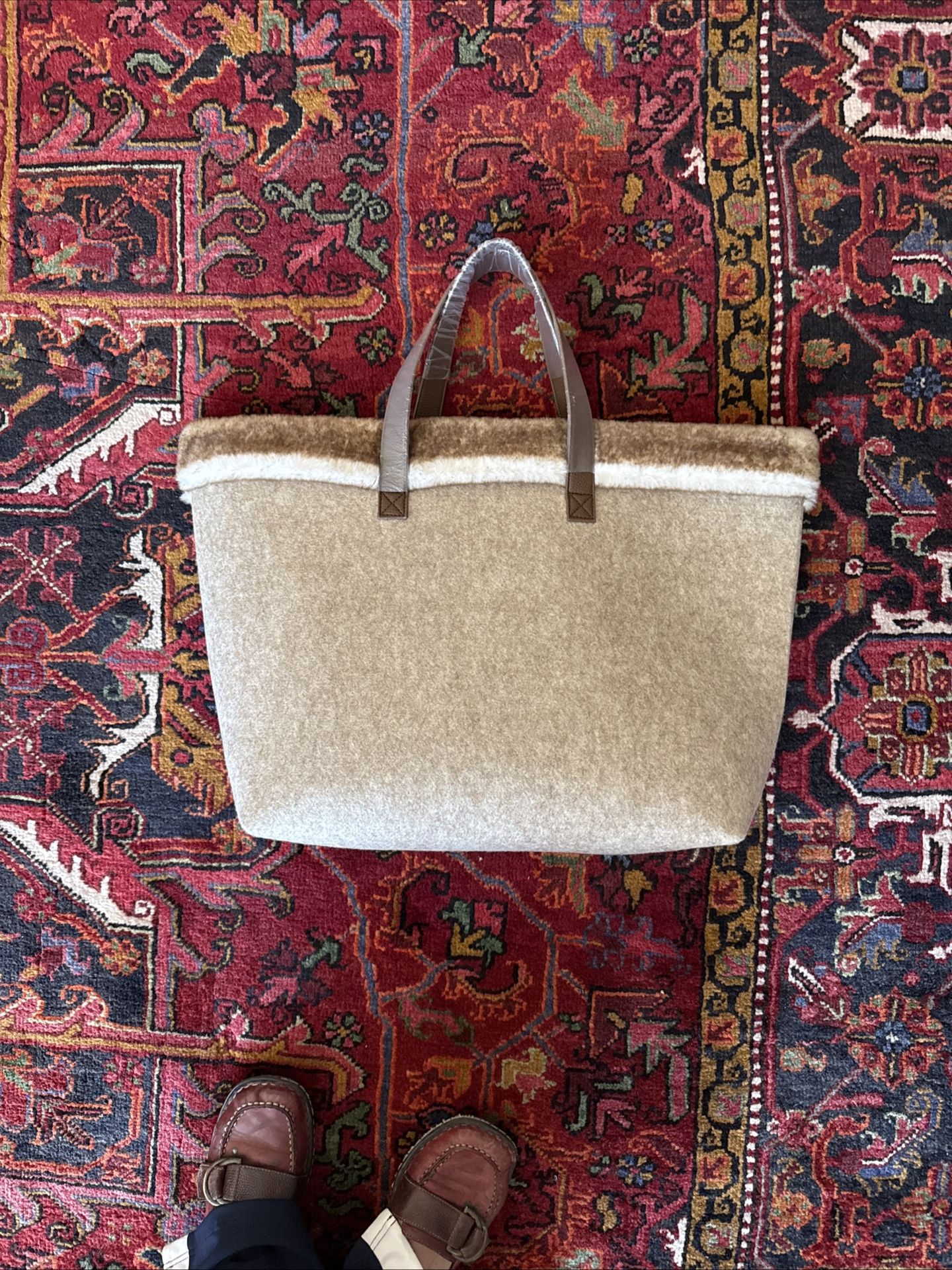 NEW Faux Fur Tweed Vegan Handle Tote Bag