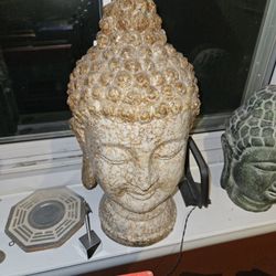 3  Large , Heavy Ceramic Buddha Heads
