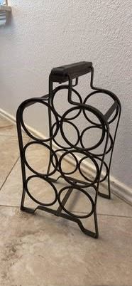 Rustic Metal Wine Bottle Rack with Wood Handle (6 bottles)