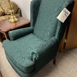 New Forest Green Flower Print Wingback Chair