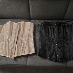 Black And Beige Corsets 3X Lace Up GOTHIC 