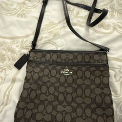 Coach Black & Gray Signature Canvas Zip-File Crossbody Bag