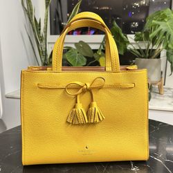 Kate Spade New York Hayes Street Caviar Leather Satchel In Mustard - Pristine Condition!