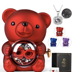 Rose Bear Teddy with Necklace Gift Box for Valentines Day