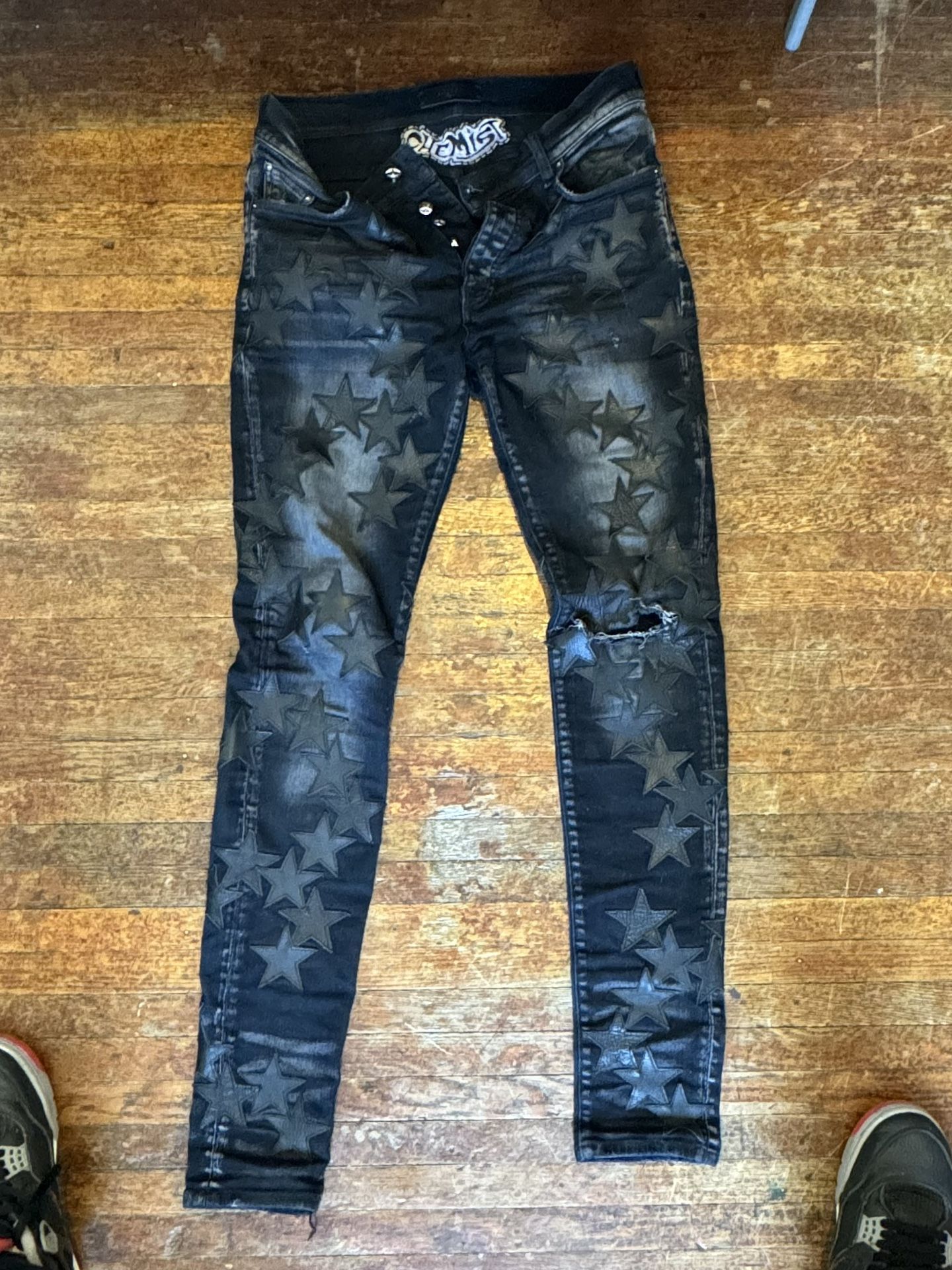 Amiri Chemist Leather star, aged jeans Size 31 Fit Like 29