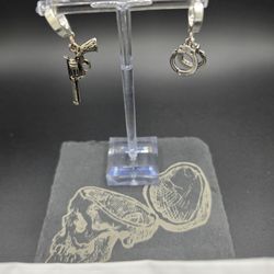 Sterling Silver Gun and Handcuffs Charm Earrings