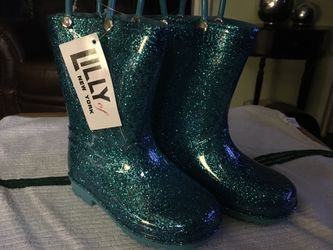 New Girls Turquoise Blue Glitter rain boots size youth 11 in Inglewood
