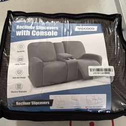 Loveseat with console slip cover dark brown
