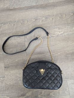 Black Quilted Crossbody Purse with Gold Chain Strap